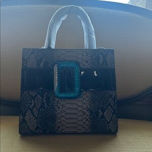 Khaki Snake Embossed Pattern Faux Leather Crossbody Bag